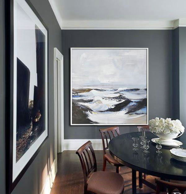 Original Extra Large Wall Art,Oversized Palette Knife Painting Landscape Painting On Canvas,Acrylic Painting Large Wall Art,White,Blue,Black.etc
